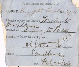 Document - ANCIENT ORDER OF FORESTERS NO. 3770 COLLECTION: CORRESPONDENCE