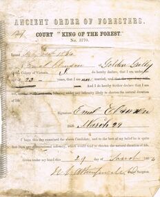 Document - ANCIENT ORDER OF FORESTERS NO. 3770 COLLECTION: CORRESPONDENCE