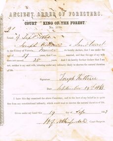 Document - ANCIENT ORDER OF FORESTERS NO. 3770 COLLECTION: CORRESPONDENCE