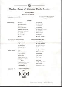 Document - ERROL BOVAIRD COLLECTION: BENDIGO GROUP OF VICTORIAN BANDS' LEAGUE 24.11.1985 PROGRAM