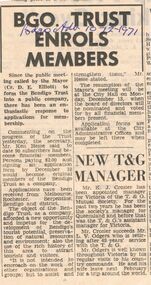 Document - THE BENDIGO TRUST COLLECTION: VARIOUS NEWSPAPER CLIPPINGS, 1971