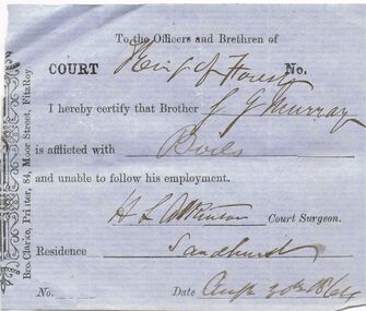 Document - ANCIENT ORDER OF FORESTERS NO. 3770 COLLECTION: CORRESPONDENCE