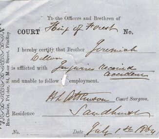 Document - ANCIENT ORDER OF FORESTERS NO. 3770 COLLECTION: CORRESPONDENCE