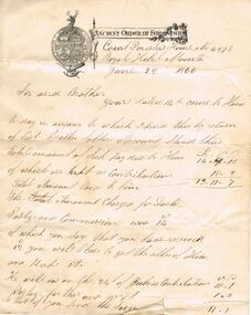 Document - ANCIENT ORDER OF FORESTERS NO. 3770 COLLECTION: CORRESPONDENCE