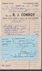 Document - R. J. CONROY ACCOUNT DOCKET AND PAYMENT RECEIPT TO A. RICHARDSON