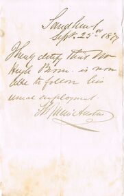 Document - ANCIENT ORDER OF FORESTERS NO. 3770 COLLECTION: CORRESPONDENCE