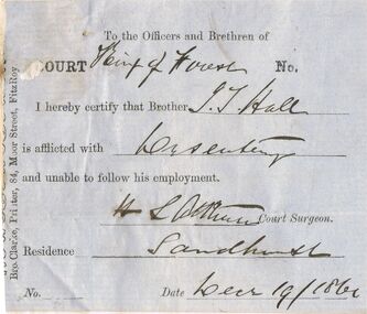 Document - ANCIENT ORDER OF FORESTERS NO. 3770 COLLECTION: CORRESPONDENCE