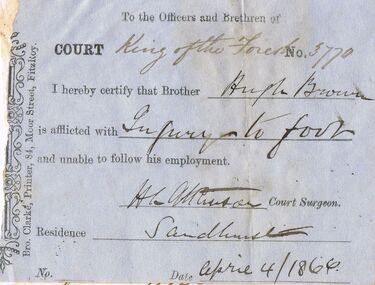 Document - ANCIENT ORDER OF FORESTERS NO. 3770 COLLECTION: CORRESPONDENCE