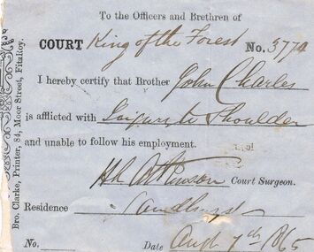 Document - ANCIENT ORDER OF FORESTERS NO. 3770 COLLECTION: CORRESPONDENCE