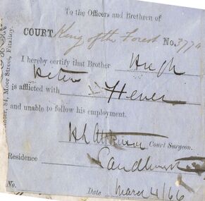Document - ANCIENT ORDER OF FORESTERS NO. 3770 COLLECTION: CORRESPONDENCE