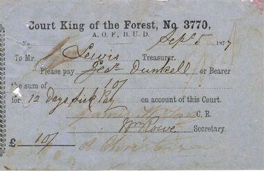 Document - ANCIENT ORDER OF FORESTERS NO. 3770 COLLECTION: CORRESPONDENCE