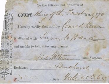 Document - ANCIENT ORDER OF FORESTERS NO. 3770 COLLECTION: CORRESPONDENCE