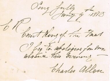 Document - ANCIENT ORDER OF FORESTERS NO. 3770 COLLECTION: CORRESPONDENCE