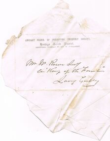 Document - ANCIENT ORDER OF FORESTERS NO. 3770 COLLECTION: CORRESPONDENCE
