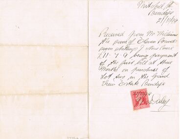 Document - OWEN WILLIAMS COLLECTION: RECEIPT FROM MR WILLIAM, 21/11/1999