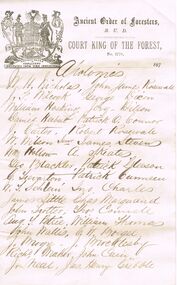 Document - ANCIENT ORDER OF FORESTERS NO. 3770 COLLECTION: CORRESPONDENCE