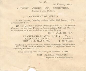 Document - ANCIENT ORDER OF FORESTERS NO. 3770 COLLECTION: CORRESPONDENCE