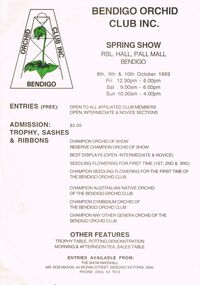 Document - FLYER FOR BENDIGO ORCHID CLUB:  SPRING SHOW 1993, October, 1993