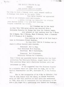 Document - HISTORY AND PERFORMANCE INFORMATION:  THE BENDIGO THEATRE CO (BENDIGO OPERATIC SOCIETY)