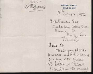 Document - COHN BROTHERS COLLECTION: HANDWRITTEN NOTE DATED 1902