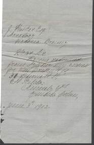 Document - COHN BROTHERS COLLECTION: HANDWRITTEN NOTE DATED 1902