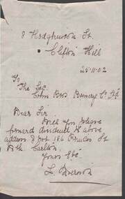 Document - COHN BROTHERS COLLECTION: HANDWRITTEN NOTE DATED 1902