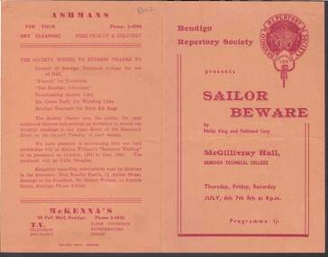 Document - BENDIGO REPERTORY SOCIETY PROGRAM, 6-8 July 1962
