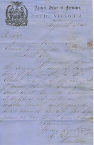 Document - ANCIENT ORDER OF FORESTERS NO. 3770 COLLECTION: CORRESPONDENCE