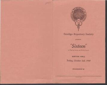 Document - BENDIGO REPERTORY SOCIETY PROGRAM, 2nd October 1949