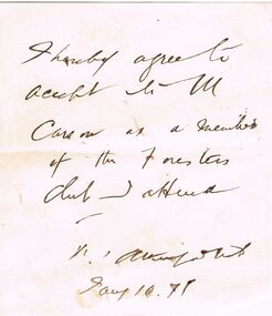 Document - ANCIENT ORDER OF FORESTERS NO. 3770 COLLECTION: CORRESPONDENCE