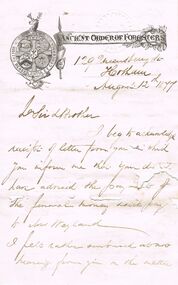 Document - ANCIENT ORDER OF FORESTERS NO. 3770 COLLECTION: CORRESPONDENCE