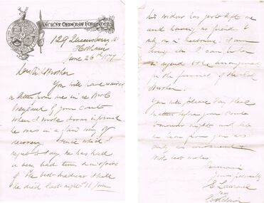 Document - ANCIENT ORDER OF FORESTERS NO. 3770 COLLECTION: CORRESPONDENCE