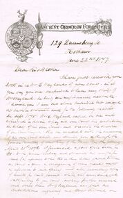 Document - ANCIENT ORDER OF FORESTERS NO. 3770 COLLECTION: CORRESPONDENCE