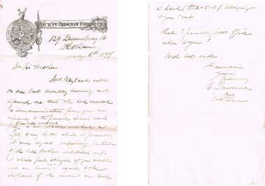 Document - ANCIENT ORDER OF FORESTERS NO. 3770 COLLECTION: CORRESPONDENCE