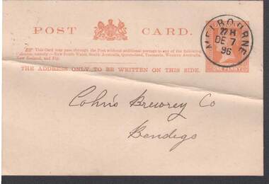 Postcard - COHN BROTHERS COLLECTION: PRE-PAID POSTCARD DATED 1896