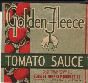Ephemera - BENDIGO PRODUCT LABELS COLLECTION: GOLDEN FLEECE TOMATO SAUCE