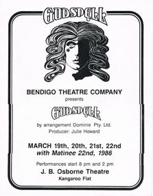 Document - PROGRAMME: ''GODSPELL'' (BENDIGO THEATRE COMPANY) MARCH 1986, March 19th to 22nd