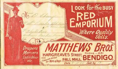 Document - MATTHEWS BROS., LUGGAGE LABEL:  MISS. D. CHERRY