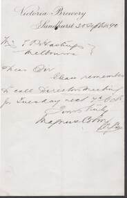 Document - COHN BROTHERS COLLECTION: HANDWRITTEN NOTE DATED 1890