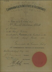 Document - ABBOTT COLLECTION: CERTIFICATE, 1923