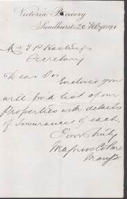 Document - COHN BROTHERS COLLECTION: HANDWRITTEN NOTE DATED 1891
