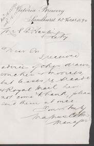 Document - COHN BROTHERS COLLECTION: HANDWRITTEN NOTE DATED 1890