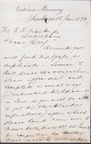 Document - COHN BROTHERS COLLECTION: HANDWRITTEN NOTE DATED 1891