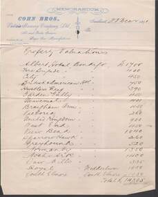 Document - COHN BROTHERS COLLECTION: LIST OF PROPERTY VALUATIONS DATED 1891