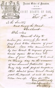 Document - ANCIENT ORDER OF FORESTERS NO. 3770 COLLECTION: CORRESPONDENCE