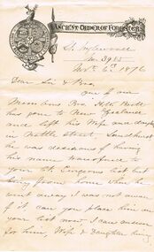 Document - ANCIENT ORDER OF FORESTERS NO. 3770 COLLECTION: CORRESPONDENCE