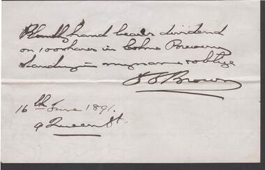 Document - COHN BROTHERS COLLECTION: HANDWRITTEN NOTE DATED 1891