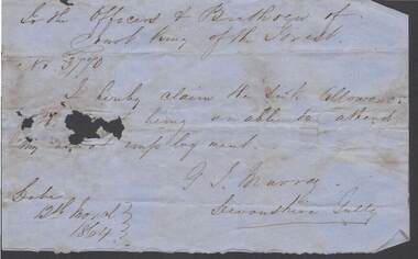 Document - ANCIENT ORDER OF FORESTERS NO. 3770 COLLECTION: CORRESPONDENCE