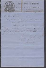 Document - ANCIENT ORDER OF FORESTERS NO. 3770 COLLECTION: CORRESPONDENCE