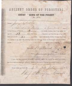 Document - ANCIENT ORDER OF FORESTERS NO. 3770 COLLECTION: CORRESPONDENCE